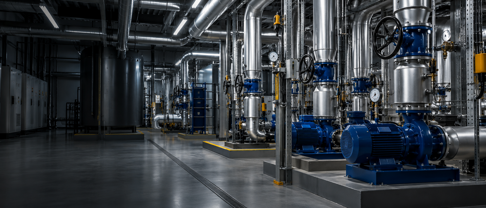 Modern commercial mechanical plant room